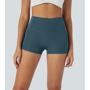 Halara QuickDry High Waisted‎ Tummy Control Ruched Running Biker Shorts 2.5 Teal